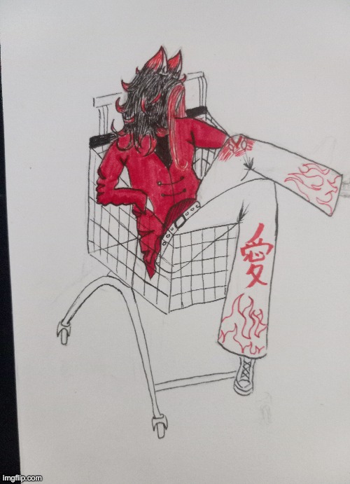 who gave Kurai the shopping cart !? | image tagged in drawings,art | made w/ Imgflip meme maker