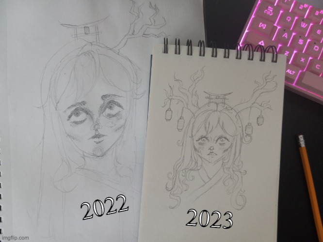 drawing the same image 2022 vs 2023! Which one do you like better? | 2022; 2023 | image tagged in 2022,2023,drawing | made w/ Imgflip meme maker