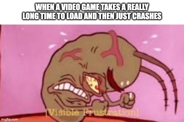 I decided to make this meme just after this actually happened to immortalise my visible frustration | WHEN A VIDEO GAME TAKES A REALLY LONG TIME TO LOAD AND THEN JUST CRASHES | image tagged in visible frustration,video games,gaming | made w/ Imgflip meme maker