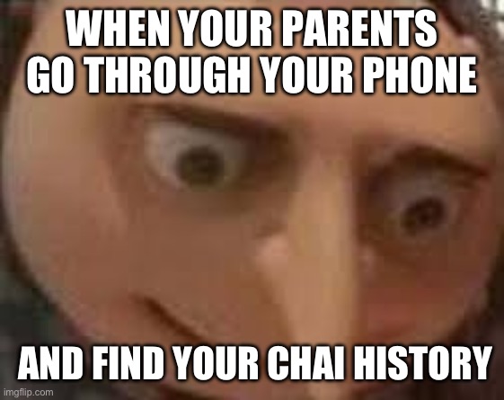 Oh god no | WHEN YOUR PARENTS GO THROUGH YOUR PHONE; AND FIND YOUR CHAI HISTORY | image tagged in gru face | made w/ Imgflip meme maker