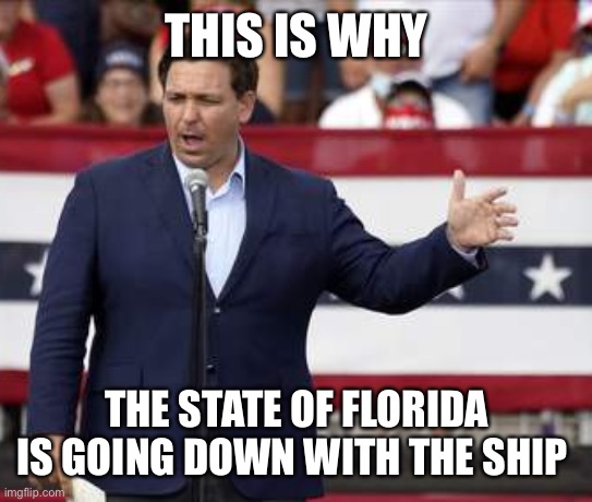 Governor Ron DeSantis - Nazi Misogynist | THIS IS WHY; THE STATE OF FLORIDA IS GOING DOWN WITH THE SHIP | image tagged in governor ron desantis - nazi misogynist | made w/ Imgflip meme maker