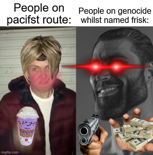 Average Fan vs Average Enjoyer | People on genocide whilst named frisk:; People on pacifst route: | image tagged in average fan vs average enjoyer,undertale | made w/ Imgflip meme maker
