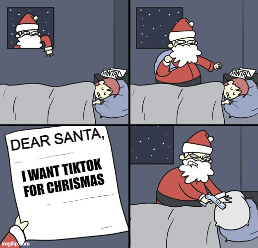 no you do not | DEAR SANTA, I WANT TIKTOK FOR CHRISMAS | image tagged in letter to murderous santa | made w/ Imgflip meme maker