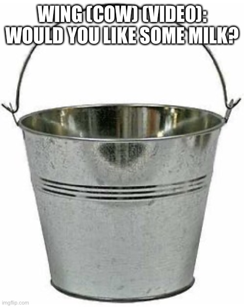 Cow Wing Wants Milk (A video) | WING (COW) (VIDEO): WOULD YOU LIKE SOME MILK? | image tagged in metal bucket | made w/ Imgflip meme maker