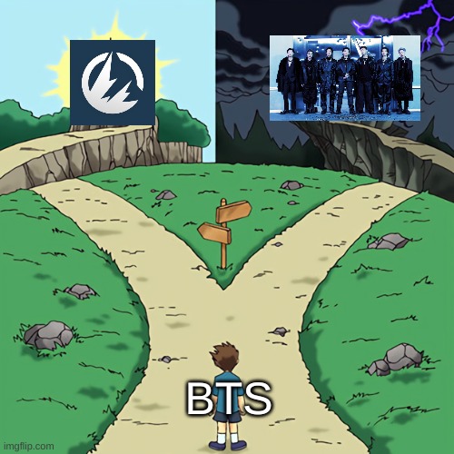 btw the left is 'Beyond the Summit' which is a gaming community thing | BTS | image tagged in two castles | made w/ Imgflip meme maker