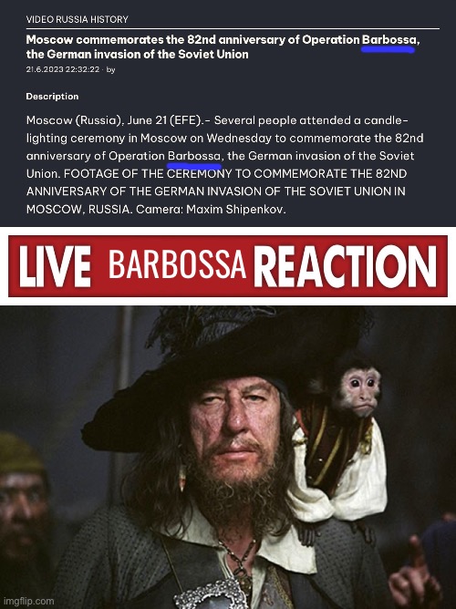 When you misspell Barbarossa and end up with le funni pirate reference!! | BARBOSSA | image tagged in live x reaction,captain barbossa | made w/ Imgflip meme maker