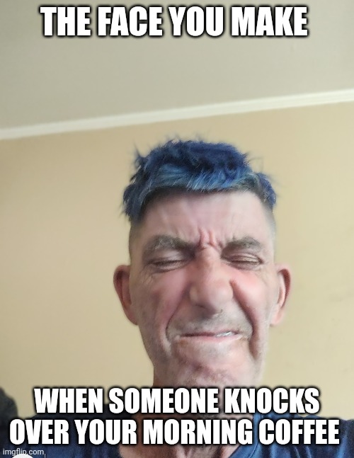 The face you make | THE FACE YOU MAKE; WHEN SOMEONE KNOCKS OVER YOUR MORNING COFFEE | image tagged in funny memes | made w/ Imgflip meme maker