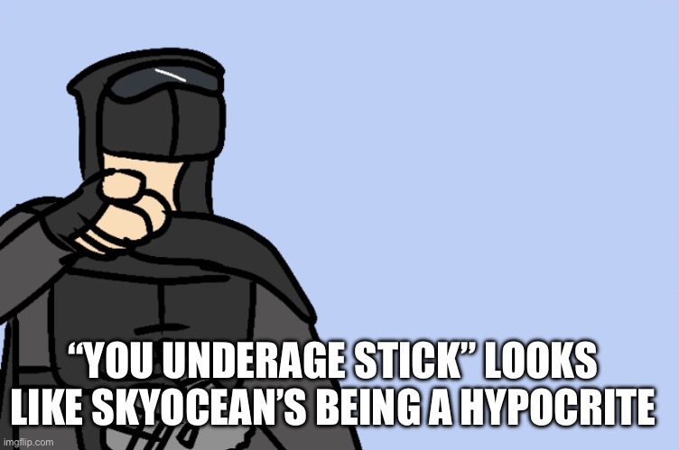 haha | “YOU UNDERAGE STICK” LOOKS LIKE SKYOCEAN’S BEING A HYPOCRITE | image tagged in haha | made w/ Imgflip meme maker