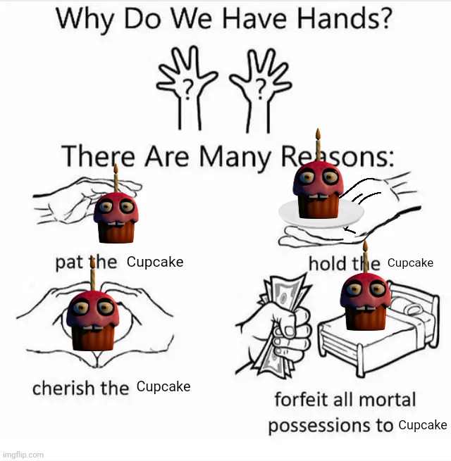 ALL HAIL CUPCAKE | Cupcake; Cupcake; Cupcake; Cupcake | image tagged in why do we have hands all blank,cupcake,fnaf | made w/ Imgflip meme maker