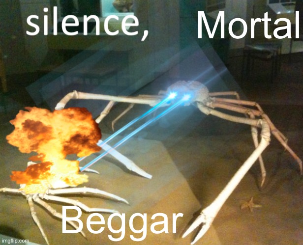 Silence Crab | Mortal Beggar | image tagged in silence crab | made w/ Imgflip meme maker