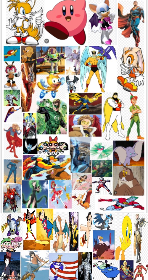 Here's a list of characters that can fly/float | image tagged in cartoons,fun,characters,top toon stars,i believe i can fly,flight type | made w/ Imgflip meme maker