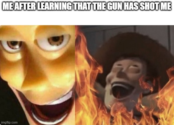 I said no | ME AFTER LEARNING THAT THE GUN HAS SHOT ME | image tagged in satanic woody no spacing,memes | made w/ Imgflip meme maker