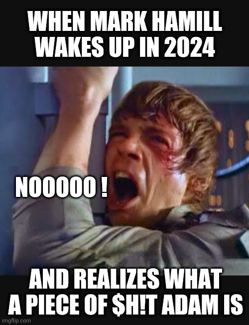 WHEN MARK HAMILL WAKES UP IN 2024 AND REALIZES WHAT A PIECE OF $H!T ADAM IS NOOOOO ! | made w/ Imgflip meme maker