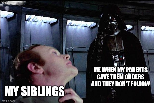 I am in charge | ME WHEN MY PARENTS GAVE THEM ORDERS AND THEY DON'T FOLLOW; MY SIBLINGS | image tagged in i find your lack of faith disturbing,memes,funny,siblings,relatable | made w/ Imgflip meme maker