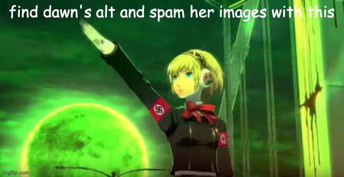 aegis hitler | find dawn's alt and spam her images with this | image tagged in aegis hitler | made w/ Imgflip meme maker