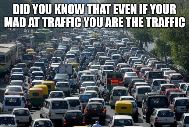 Traffic | DID YOU KNOW THAT EVEN IF YOUR MAD AT TRAFFIC YOU ARE THE TRAFFIC | image tagged in traffic | made w/ Imgflip meme maker