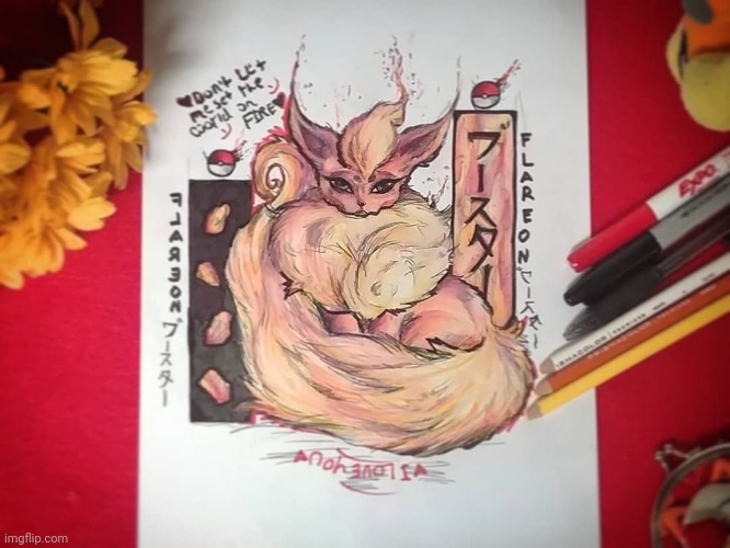 Flareon art from 2020 | image tagged in art,fanart,pokemon,video game,eevee | made w/ Imgflip meme maker