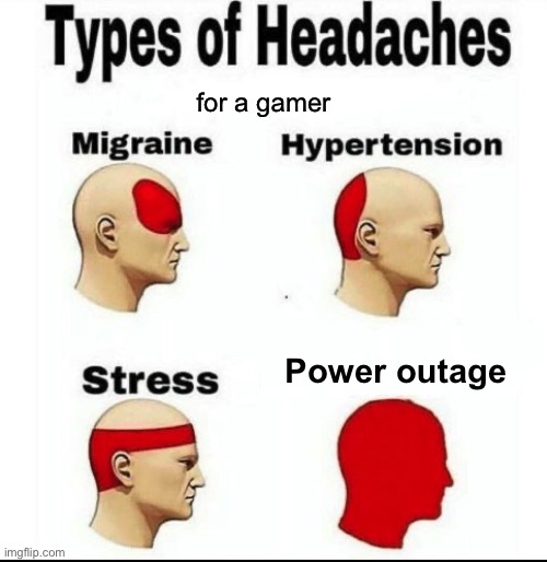 we all hate this | for a gamer; Power outage | image tagged in types of headaches meme | made w/ Imgflip meme maker