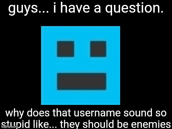 guys... i have a question. why does that username sound so stupid like... they should be enemies | made w/ Imgflip meme maker
