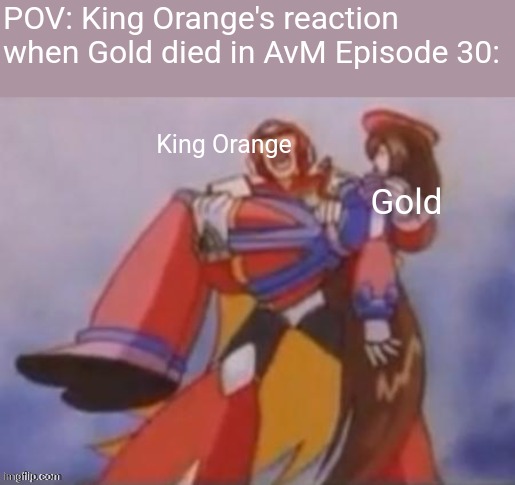 AvM Ep 30 be like | POV: King Orange's reaction when Gold died in AvM Episode 30:; King Orange; Gold | image tagged in what am i fighting for | made w/ Imgflip meme maker