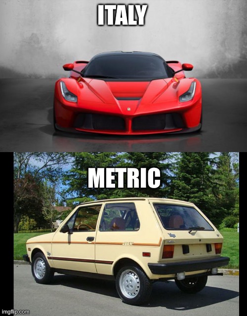 ITALY METRIC | image tagged in ferrari,yugo | made w/ Imgflip meme maker