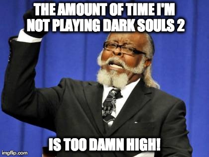 Too Damn High | THE AMOUNT OF TIME I'M NOT PLAYING DARK SOULS 2 IS TOO DAMN HIGH! | image tagged in memes,too damn high | made w/ Imgflip meme maker