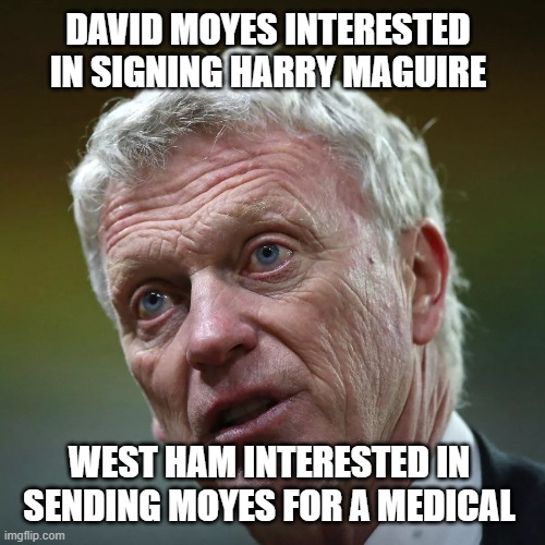 Harry Maguire | DAVID MOYES INTERESTED IN SIGNING HARRY MAGUIRE; WEST HAM INTERESTED IN SENDING MOYES FOR A MEDICAL | image tagged in funny memes,sports,football,soccer | made w/ Imgflip meme maker