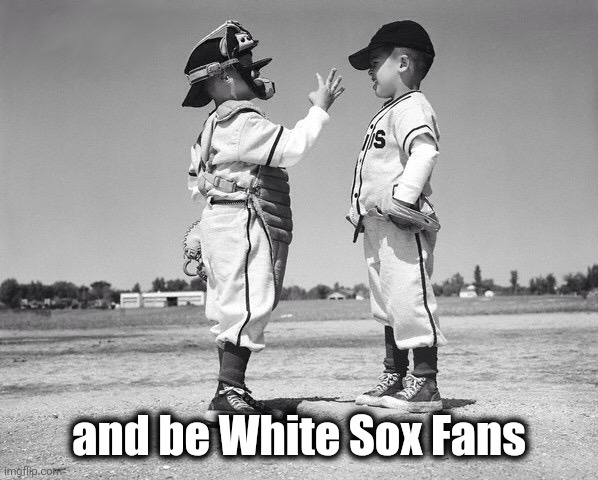 kids baseball | and be White Sox Fans | image tagged in kids baseball | made w/ Imgflip meme maker