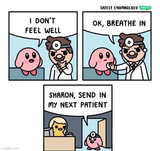 Kirby is now Dr. Kirby. | image tagged in doctor,kirby,mario,breathe,comics,comics/cartoons | made w/ Imgflip meme maker