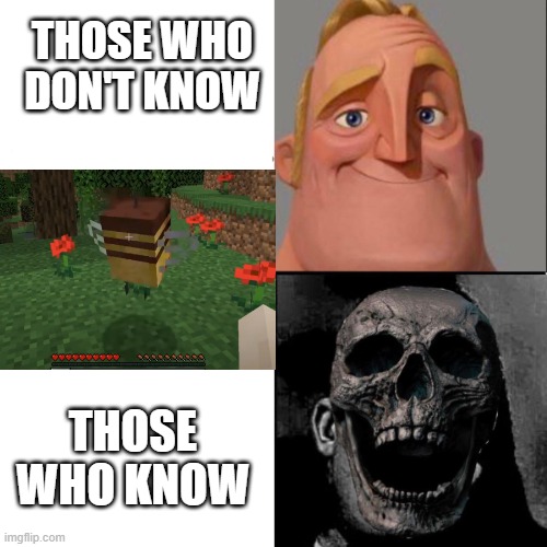 Those who know bee animation | THOSE WHO DON'T KNOW; THOSE WHO KNOW | image tagged in mr incredible and dead mr incredible | made w/ Imgflip meme maker