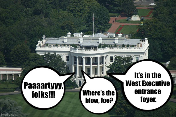 Every day, Joe Biden has a party at the White House. | It’s in the 
West Executive 
entrance 
foyer. Paaaartyyy,
folks!!! Where’s the 
blow, Joe? | image tagged in joe biden,biden,creepy joe biden,scumbag government,democrat party,cocaine | made w/ Imgflip meme maker
