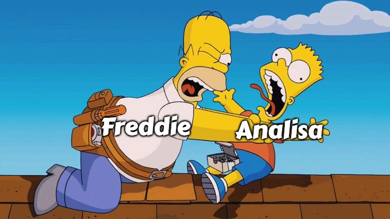 Homer choking Bart | Analisa; Freddie | image tagged in homer choking bart,slavic,freddie fingaz | made w/ Imgflip meme maker