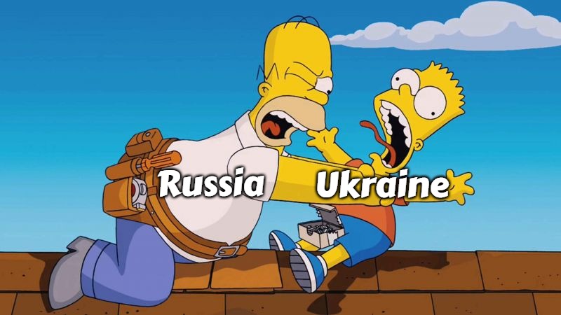 Homer choking Bart | Ukraine; Russia | image tagged in homer choking bart,russo-ukrainian war,slavic | made w/ Imgflip meme maker