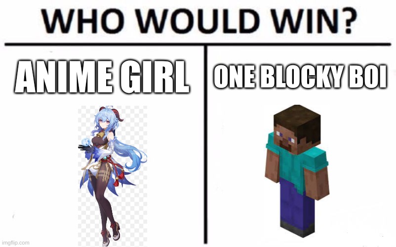 Who would win? | ANIME GIRL; ONE BLOCKY BOI | image tagged in memes,who would win | made w/ Imgflip meme maker