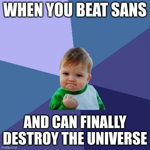 Success Kid | WHEN YOU BEAT SANS; AND CAN FINALLY DESTROY THE UNIVERSE | image tagged in memes,success kid | made w/ Imgflip meme maker