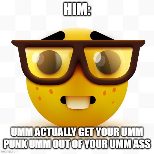 Nerd emoji | HIM: UMM ACTUALLY GET YOUR UMM PUNK UMM OUT OF YOUR UMM ASS | image tagged in nerd emoji | made w/ Imgflip meme maker