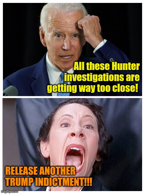 When they close in, just... | All these Hunter investigations are getting way too close! RELEASE ANOTHER TRUMP INDICTMENT!!! | made w/ Imgflip meme maker
