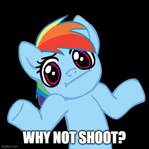 Pony Shrugs Meme | WHY NOT SHOOT? | image tagged in memes,pony shrugs | made w/ Imgflip meme maker