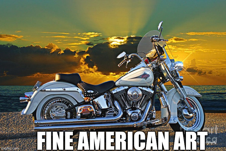 FINE AMERICAN ART | image tagged in harley davidson,motorcycle | made w/ Imgflip meme maker
