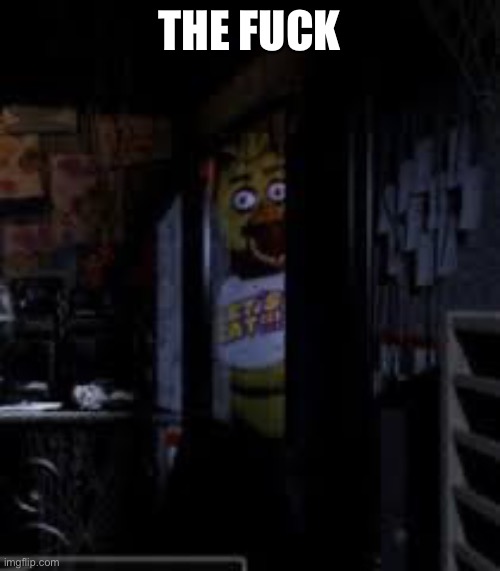 THE FUCK | image tagged in chica looking in window fnaf | made w/ Imgflip meme maker