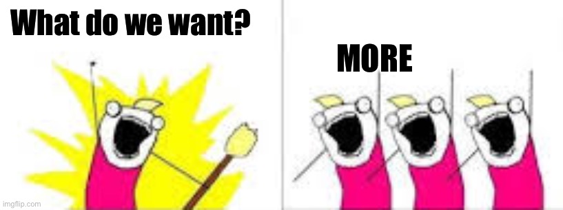 What do we want? MORE | made w/ Imgflip meme maker