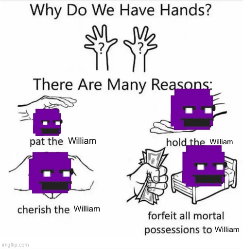 Why do we have hands? (all blank) | William; William; William; William | image tagged in why do we have hands all blank | made w/ Imgflip meme maker