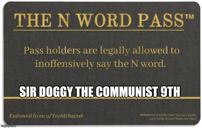 N word pass | SIR DOGGY THE COMMUNIST 9TH | image tagged in n word pass | made w/ Imgflip meme maker