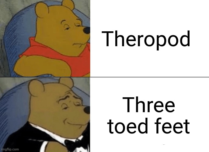 Three toed feet | Theropod; Three toed feet | image tagged in memes,tuxedo winnie the pooh | made w/ Imgflip meme maker