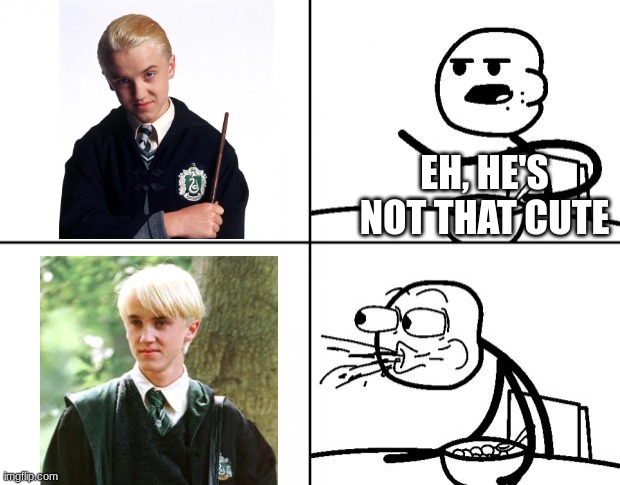 Blank Cereal Guy | EH, HE'S NOT THAT CUTE | image tagged in blank cereal guy | made w/ Imgflip meme maker