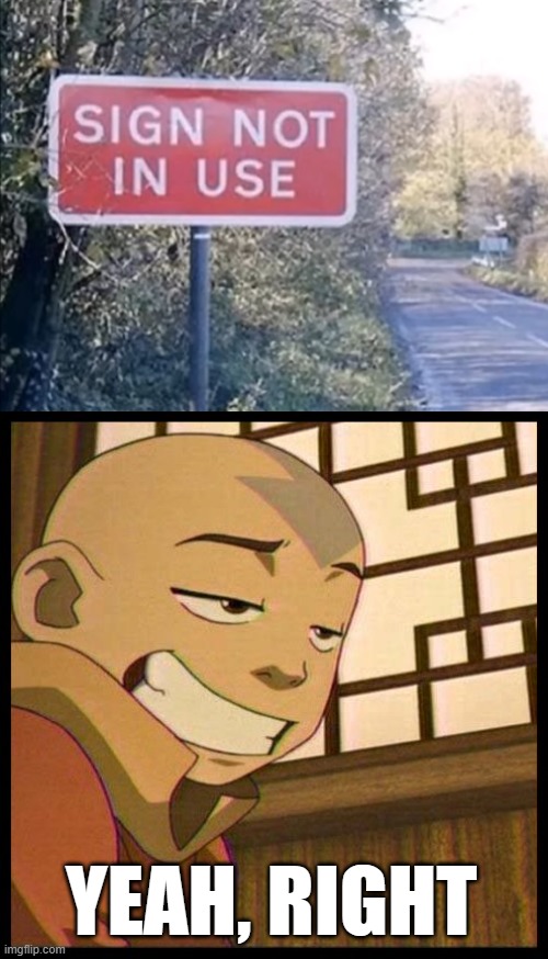 Yeah Right, Aang | YEAH, RIGHT | image tagged in yeah right aang,sign,strange | made w/ Imgflip meme maker