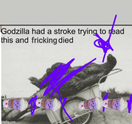Grimace is a criminal! | image tagged in godzilla had a stroke trying to read this and fricking died | made w/ Imgflip meme maker