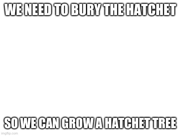 The other half of the saying | WE NEED TO BURY THE HATCHET; SO WE CAN GROW A HATCHET TREE | made w/ Imgflip meme maker