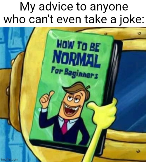 The advice | My advice to anyone who can't even take a joke: | image tagged in how to be normal for beginners,joke,jokes,memes,meme,advice | made w/ Imgflip meme maker