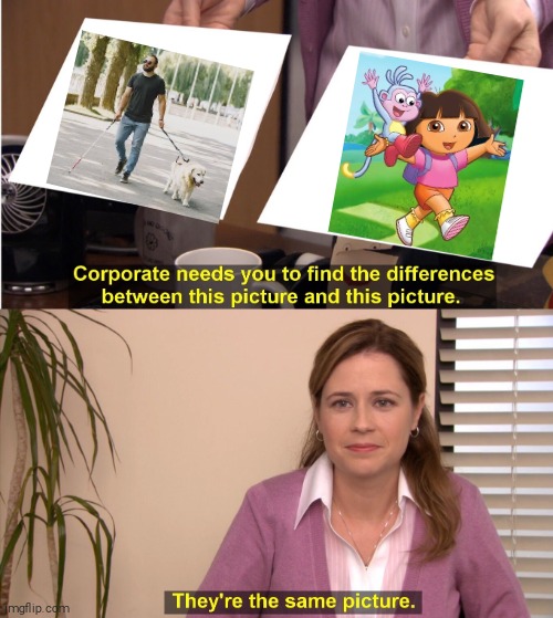 Both of them are blind | image tagged in memes,they're the same picture,blind man,dora the explorer | made w/ Imgflip meme maker